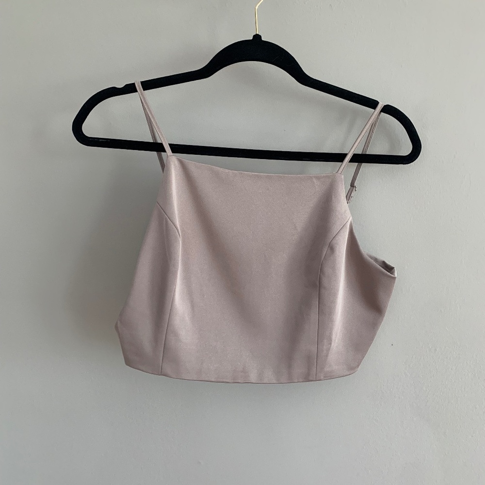 Honey Punch, Champagne Satin Crop Top, Women's Medium